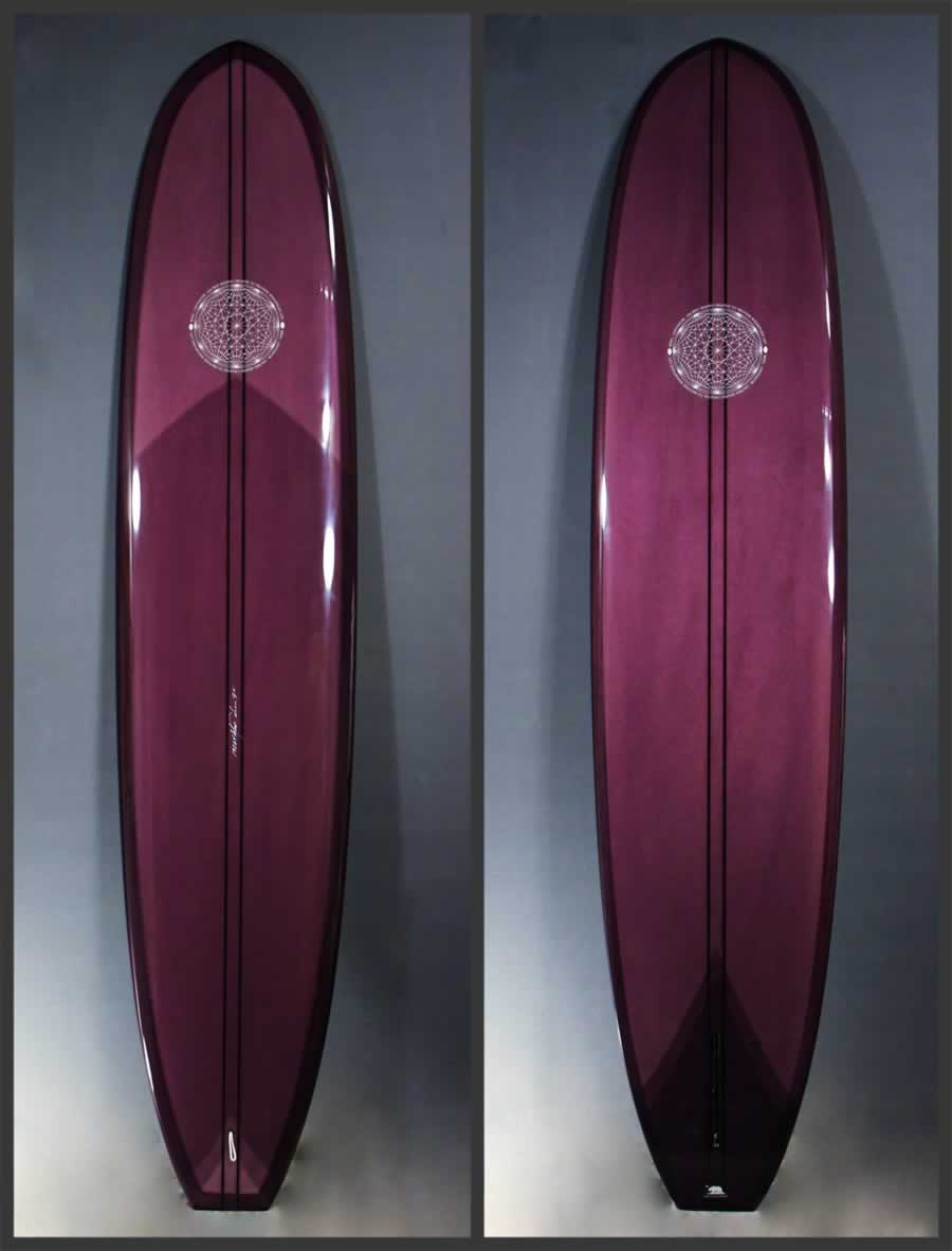 purple longboard surfboard